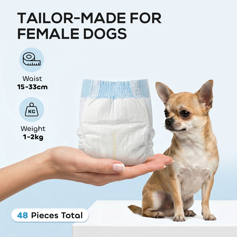 Disposable Dog Nappies for Extra Small Female Dogs Leakproof Home Protection White