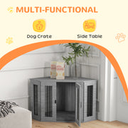 2 in 1 Wooden Dog Crate and Side Table with Soft Cushion for Indoor Use Grey