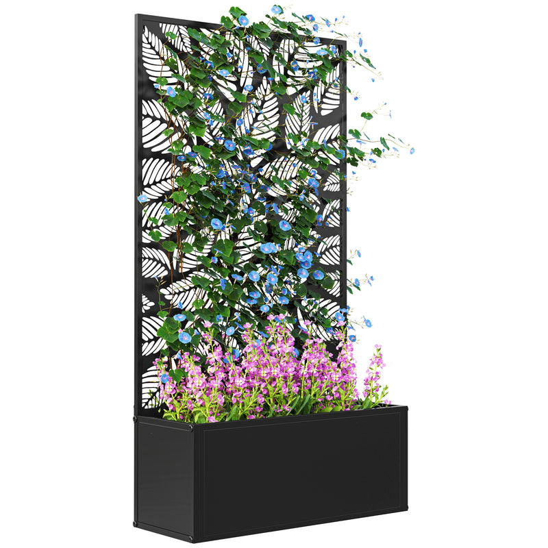Black Metal Outdoor Planter With Trellis for Climbing Plants and Garden Display