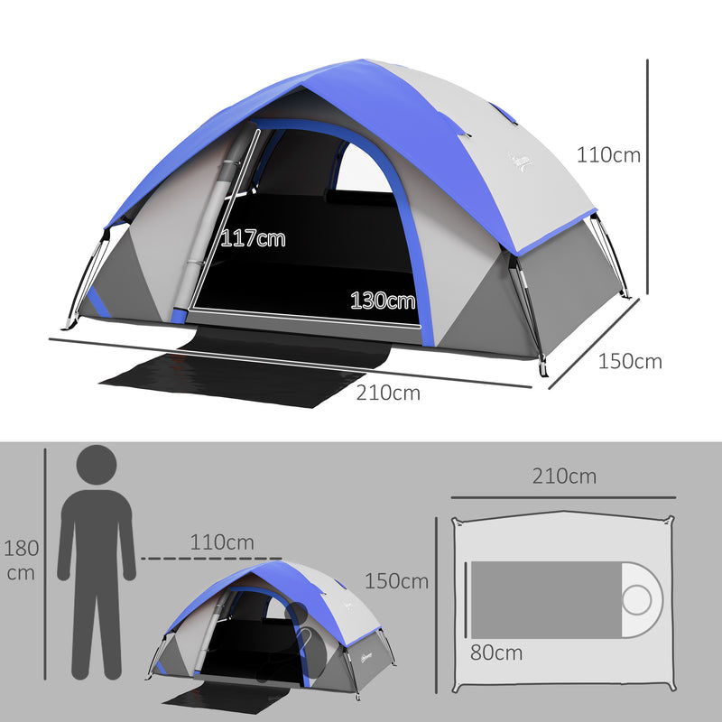 2 Person Waterproof Camping Tent with Muddy Shoe Panel and Mesh Window Grey and Dark Blue