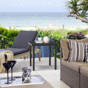 Black Steel Square Garden Side Table With Umbrella Hole For Patio Balcony Or Outdoor Use