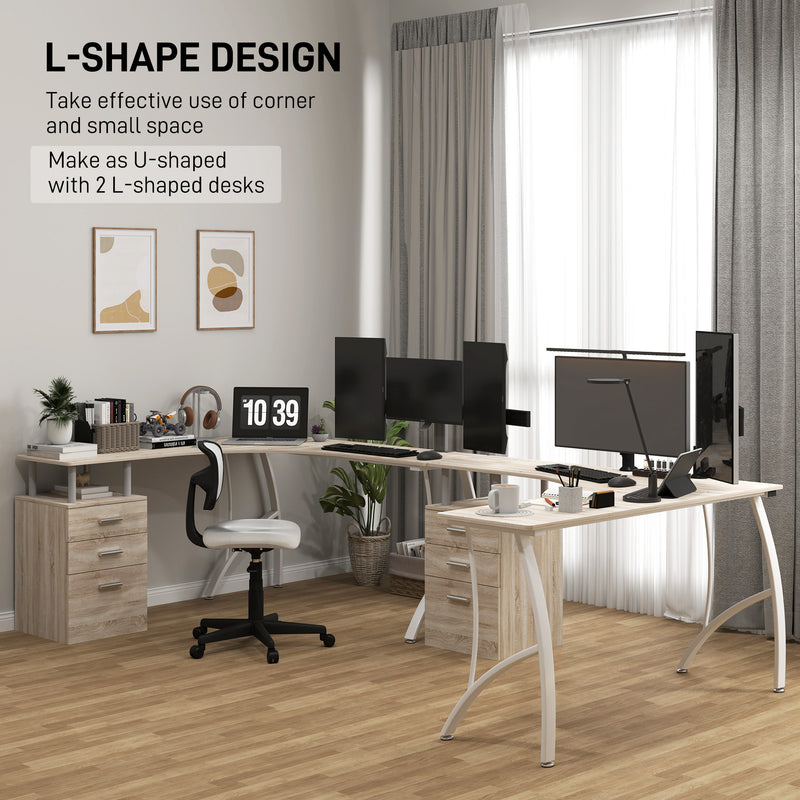 L Shaped Computer Desk With Storage Drawer Home Office Corner Workstation Oak by HOMCOM