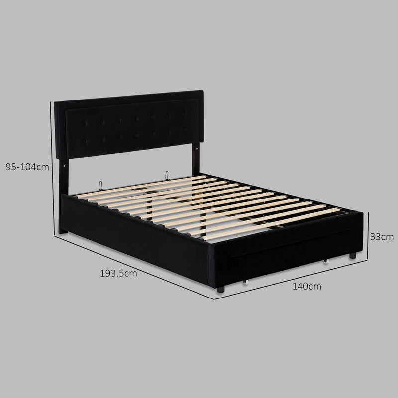 Black Double Ottoman Bed Frame with Spacious Front Drawer for Extra Storage