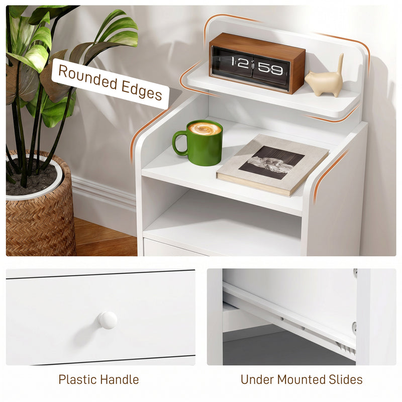 Bedside Table with Drawer and Shelves for Organising Night-Time Essentials White