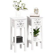Set of Two White Floral Cut-Out Side Tables Elegant and Stylish by HOMCOM