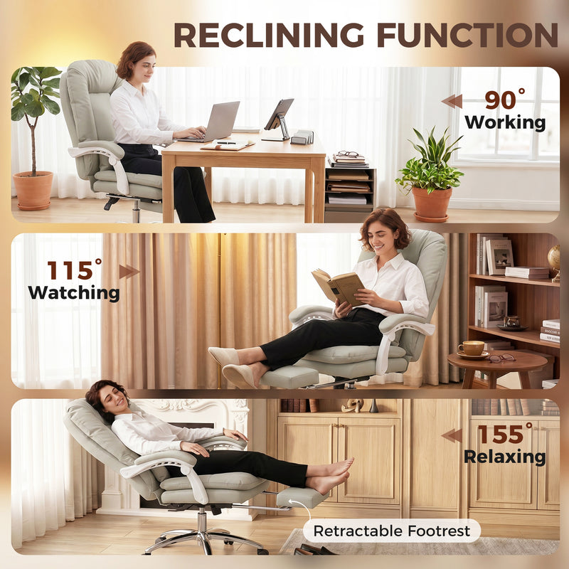 Ergonomic Office Chair With Reclining Backrest and Lumbar Support for Home Working Khaki Homcom
