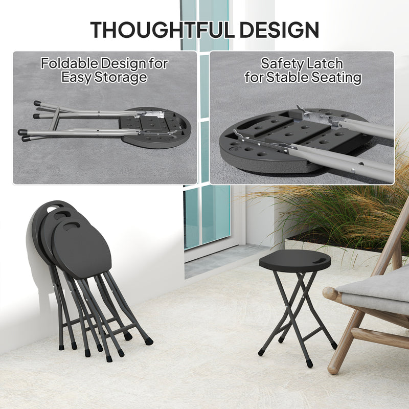 Set of Four Charcoal Grey Folding Carry Stools Lightweight and Portable by Outsunny
