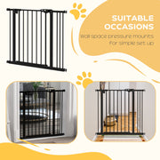 Adjustable Metal Dog Gate 74 to 87cm Wide for Doorways and Stairs Safety Barrier Black