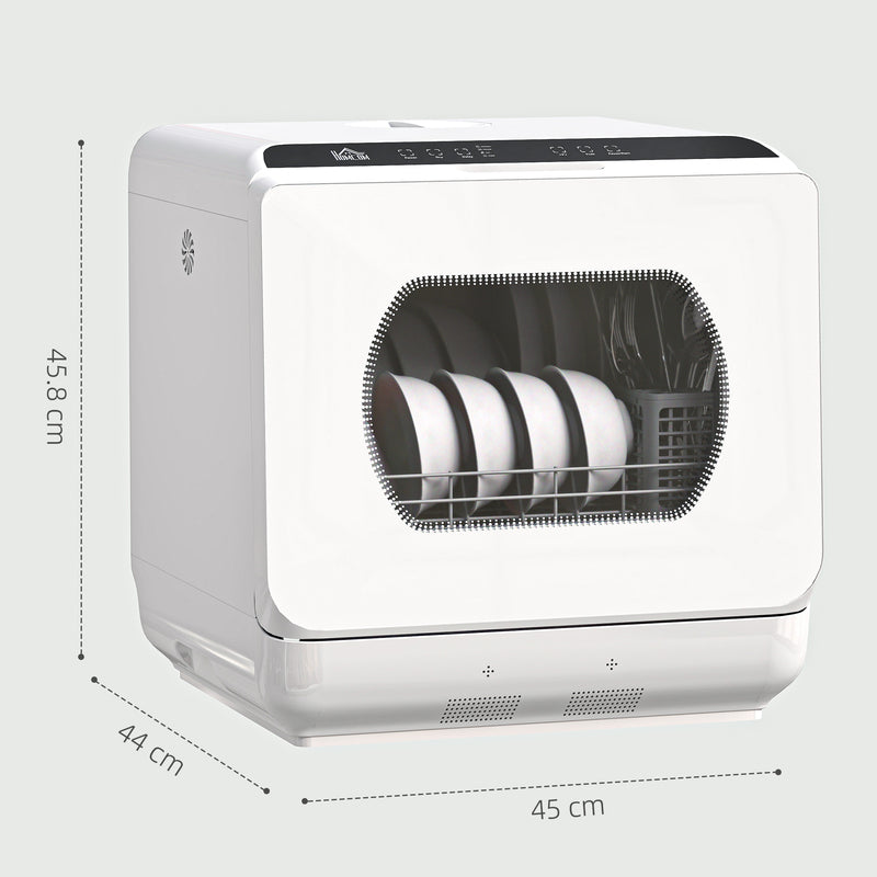 Compact Tabletop Dishwasher with 6L Capacity and Multiple Wash Programs, White