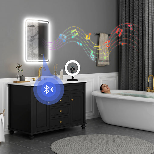 Bluetooth LED Bathroom Mirror Silver 50 x 70 cm with Anti-Fog and Touch Control