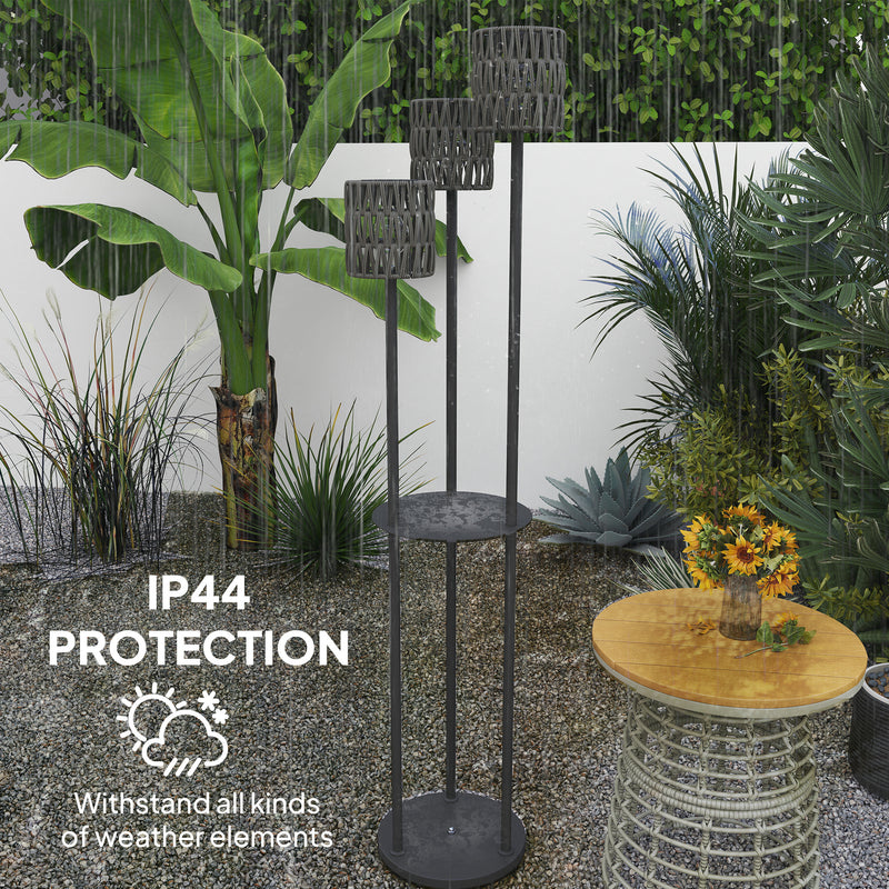 Solar Garden Floor Lamp with Hand Woven Rattan Shade for Outdoor Lighting Black Grey Outsunny