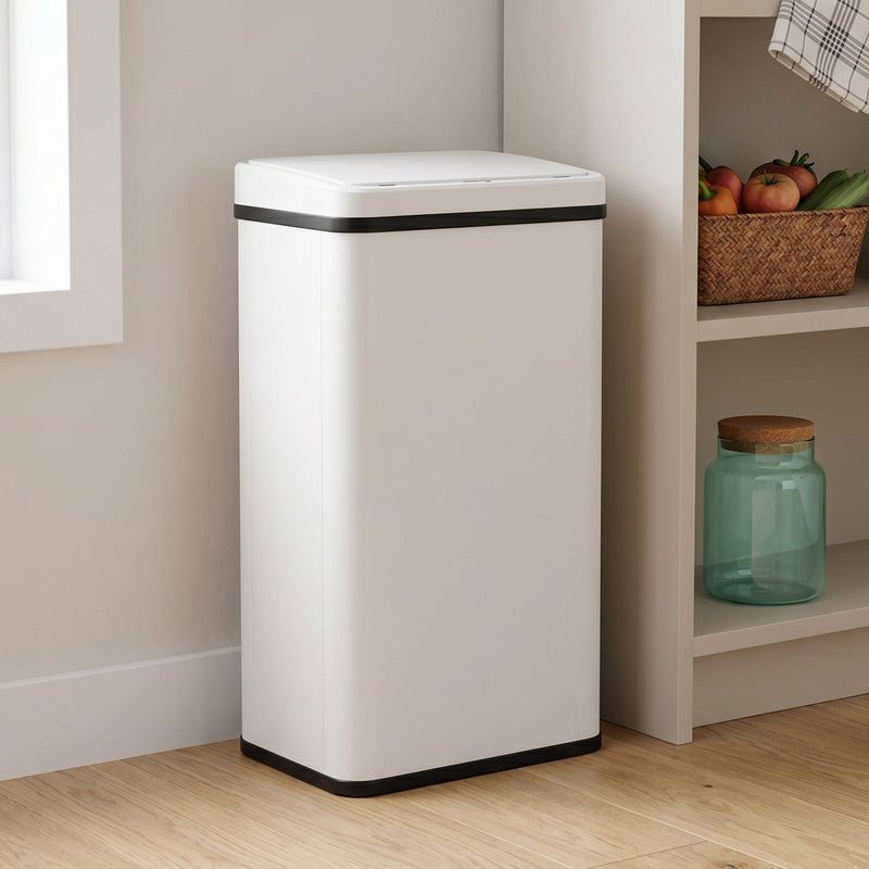 Sensor Kitchen Bin 40L Touch Free Motion Sensor Waste Disposal Slim Soft Close White