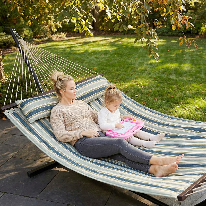 Garden Hammock with Stand for Easy Outdoor Relaxation and Lounging Striped Yellow Green