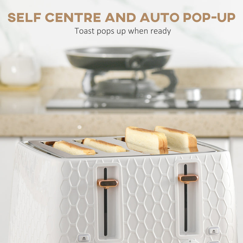 Fast Boil 17L Electric Kettle and 4 Slice Toaster Set With Adjustable Browning Control White