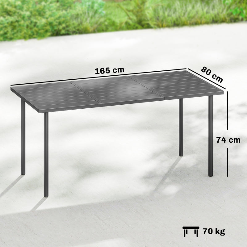 Garden Dining Table for 6 with Weatherproof Metal Frame and Easy Clean Slatted Top Dark Grey