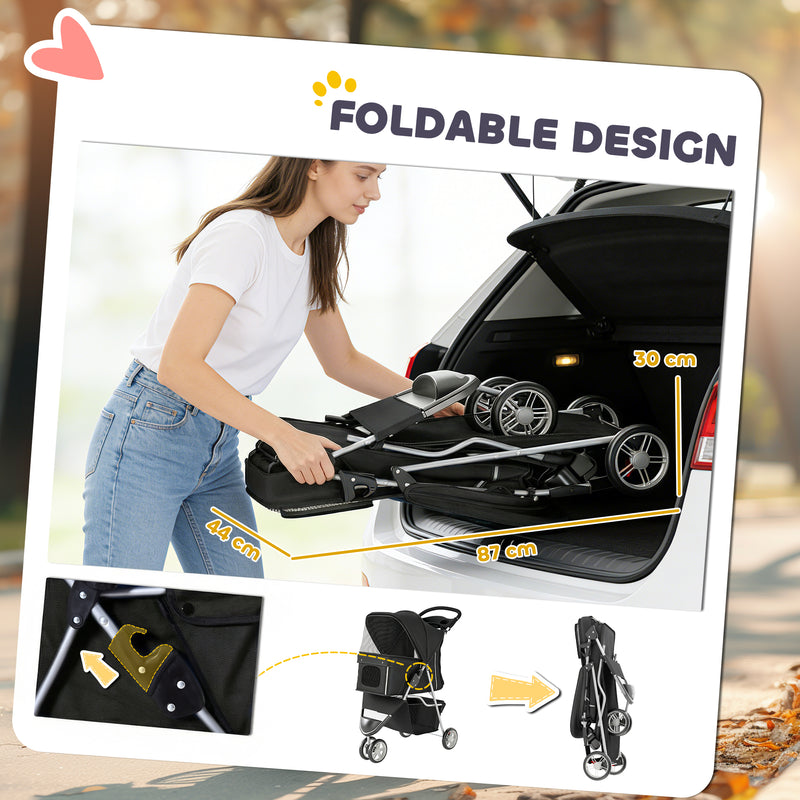 Dog Pram for Small Pets Up to 10 kg with Foldable Frame and Storage Basket Black AOSOM