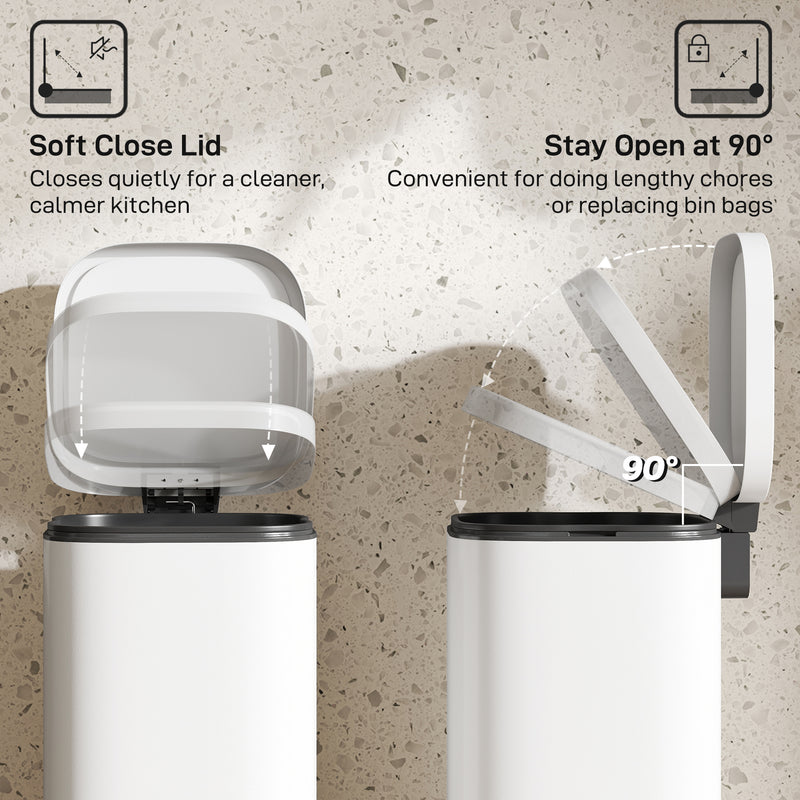30L Pedal Bin with Soft Close Stay Open Lid and Removable Inner Bucket for Kitchen Cream