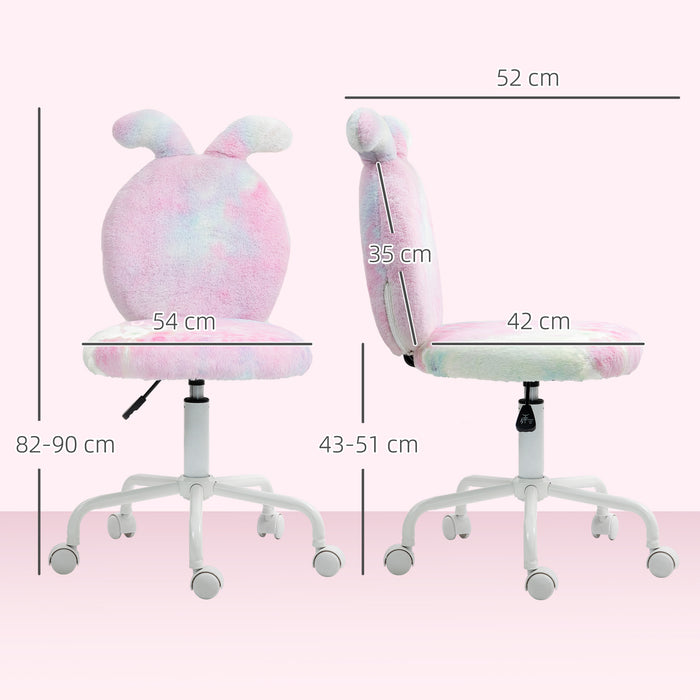 Colourful Faux Fur Swivel Desk Chair with Bunny Ears and Adjustable Height by HOMCOM