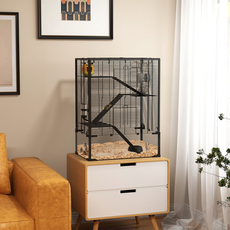 4 Tier Hamster Cage with Glass Base Running Wheel and Accessories by PawHut