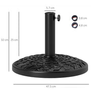 12kg Round Resin Garden Parasol Base Heavy Duty Stand for 38mm 48mm Umbrella Poles Black by Outsunny