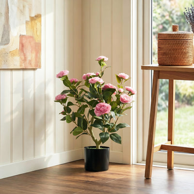 Artificial Camellia Plant 65 cm for Easy Indoor Decoration No Maintenance Pink Homcom