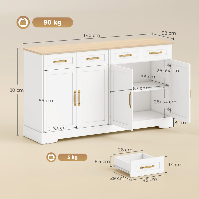 Sideboard Storage Cabinet with Adjustable Shelves for Organised Kitchen or Dining Room White Oak