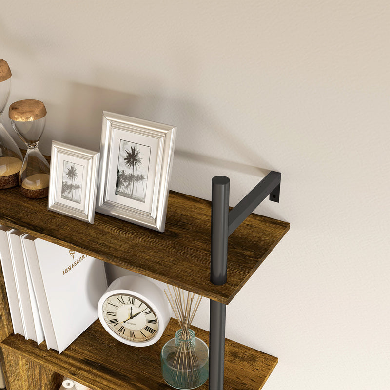 Three Tier Floating Wall Shelf Brown and Black Wood Finish by HOMCOM