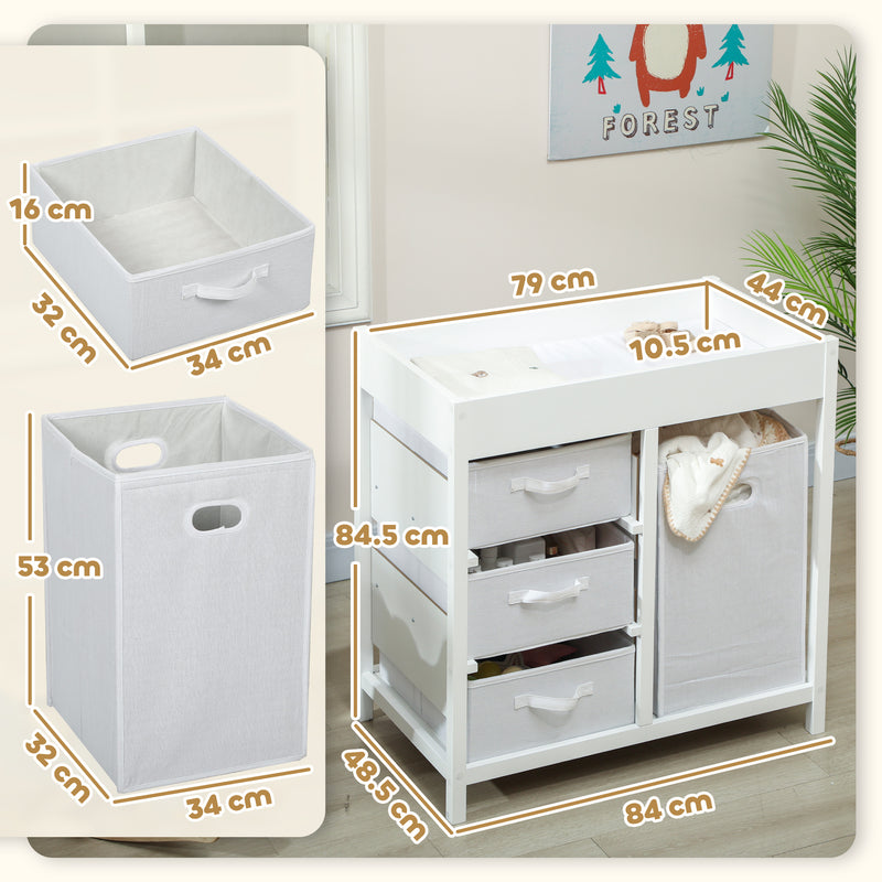 Baby Changing Unit with 4 Drawers and Padded Mat for Nursery or Bedroom, White