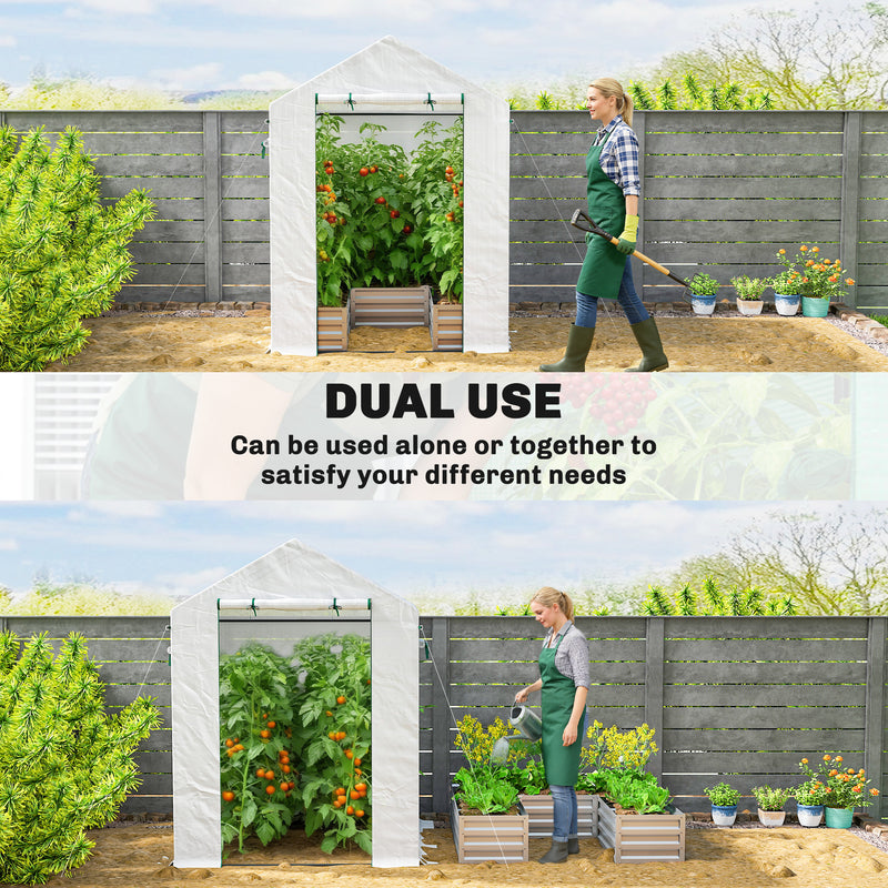 Mini Walk In Greenhouse With Raised Garden Bed And Roll Up Windows For Outdoor Growing White Outsunny