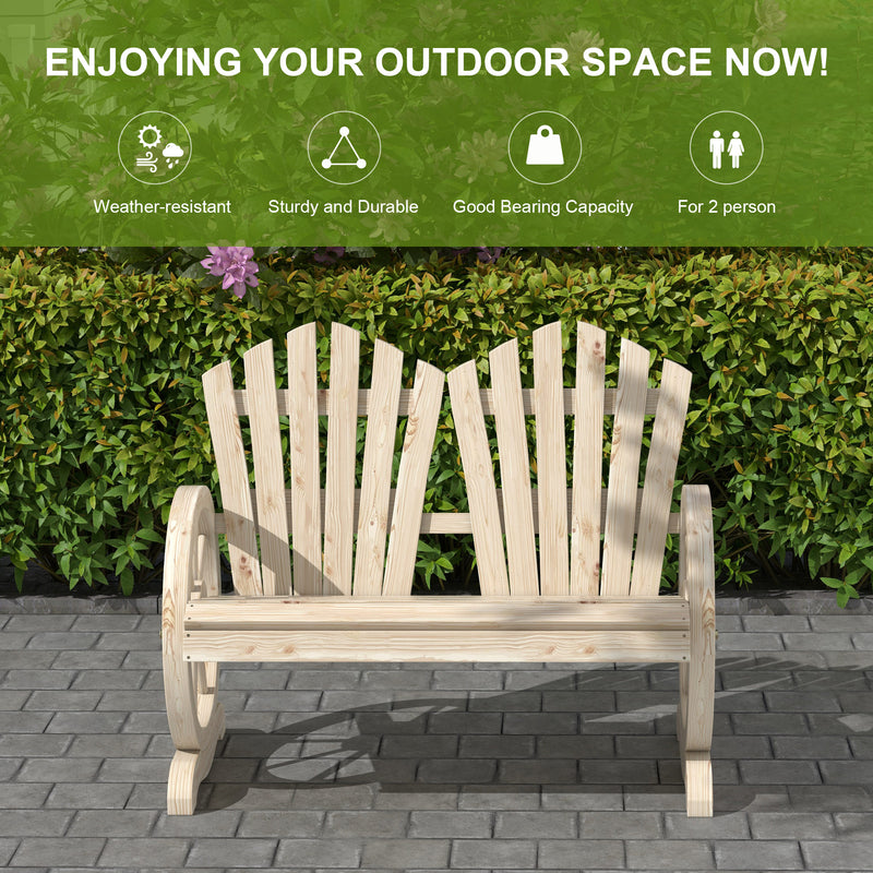 Outsunny Fir Wood Love Seats with Wheel-Shaped Armrests, Large Load-Bearing Chair, Natural Wood Finish AOSOM