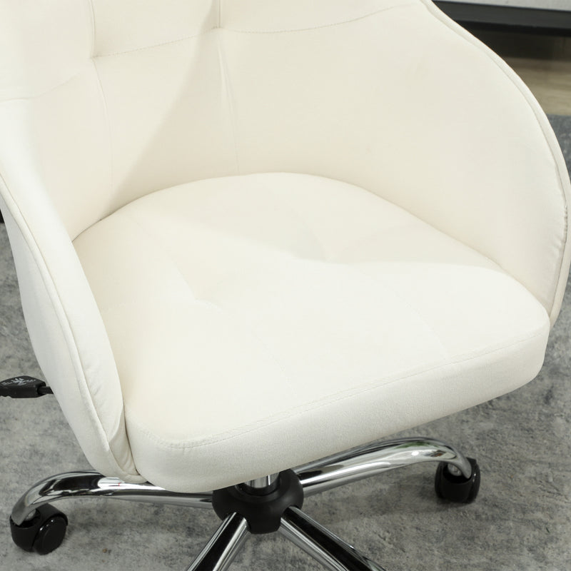 Velvet Swivel Office Chair With Padded Seat For Home Or Work Desk Comfort Cream