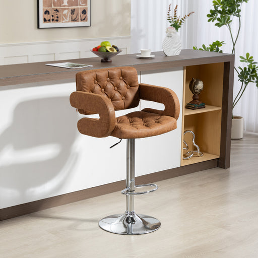 Height Adjustable Swivel Bar Stool With Backrest Armrests And Footrest For Home Bar Brown