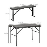 Folding Picnic Table and Bench Set for 4 with Steel Frame and Plastic Top Dark Grey by Outsunny