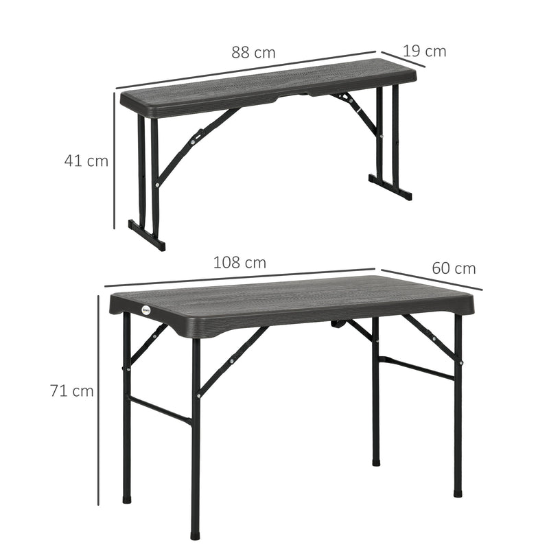 Folding Picnic Table and Bench Set for 4 with Steel Frame and Plastic Top Dark Grey by Outsunny