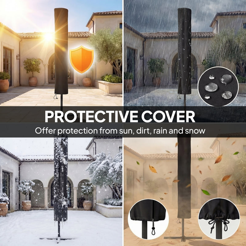 Patio Umbrella With Lights Adjustable Shade for Day and Night Use, Beige (Free Rain Cover)