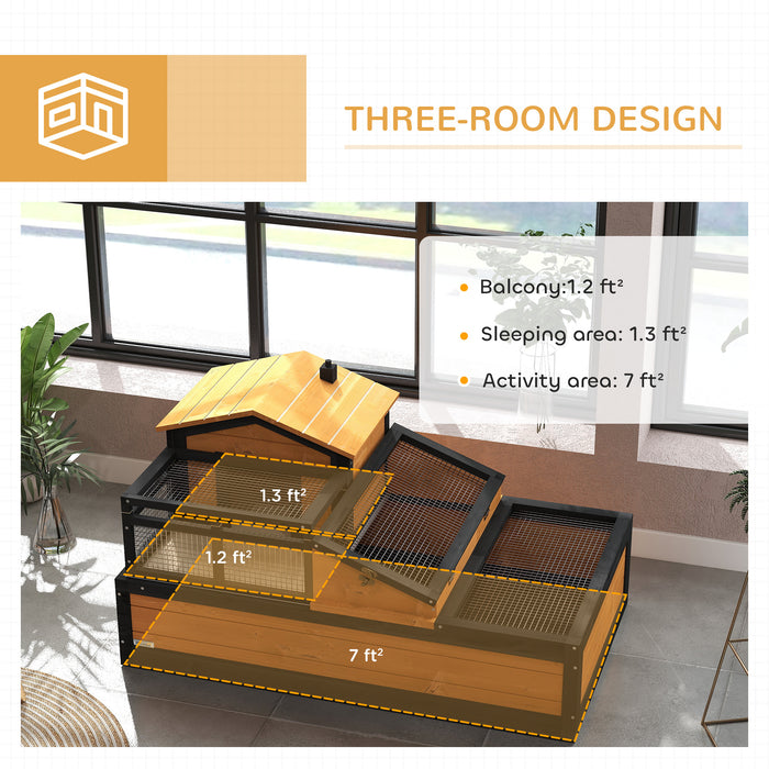 Wooden Tortoise House with Balcony Tray and Roof for Indoor and Outdoor Yellow by PawHut