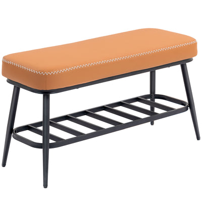 PU Leather Shoe Storage Bench With Padded Seat and Hidden Compartment, Brown