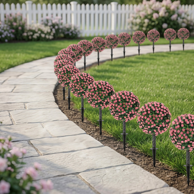 Artificial Rose Topiary Stakes Set of 2 for Easy Year Round Front Door Display