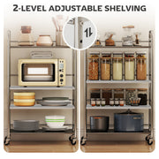 4 Tier Stainless Steel Kitchen Trolley With Adjustable Shelves For Storage, Silver