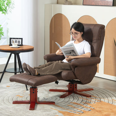 Dark Brown Manual Recliner Chair with Matching Footstool Faux Leather Comfort Set by Homcom