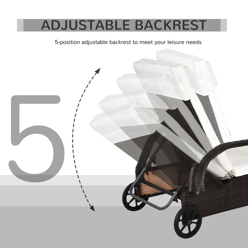 Rattan Sun Lounger Set with Adjustable Reclining Back and Cushions for Garden Patio Brown