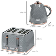 Fast Boil Kettle and 4 Slice Toaster Set with 7 Browning Levels and Crumb Tray Grey