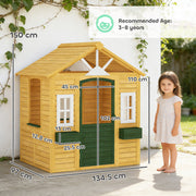Wooden Garden Playhouse for Children with Spacious Interior and Flower Boxes Brown AOSOM