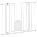 Pet Safety Gate with Cat Flap Auto Close Double Locking for Stairs and Doorways White
