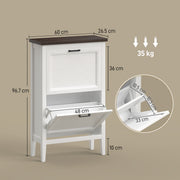 Slim Shoe Storage Cabinet for Hallway Organisation with Flip Drawers and Adjustable Shelves White Homcom