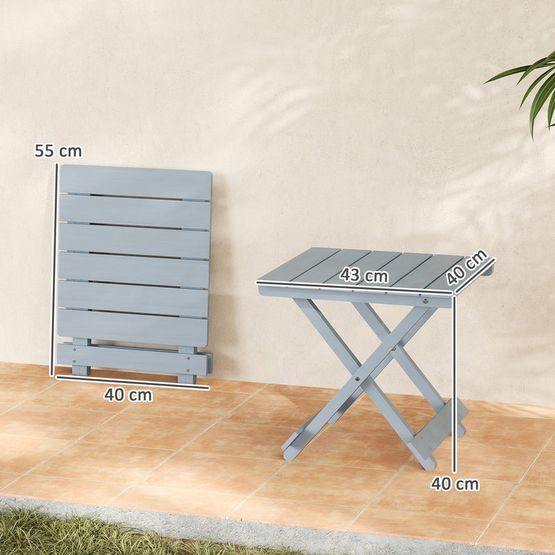 Foldable Wooden Garden Side Table for Outdoor or Indoor Use Slatted Top Light Grey Outsunny