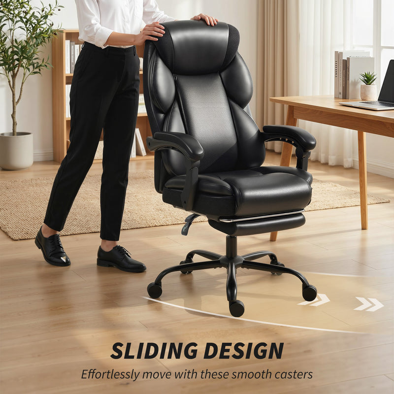 Office Chair with Reclining Back and Footrest for Comfortable Home Working Black AOSOM