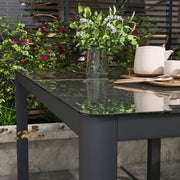 Grey Aluminium Rectangular Garden Table With Tempered Glass Top Ideal For Outdoor Dining 150cm