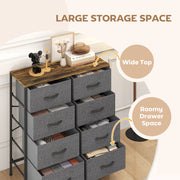 Industrial Chest of Drawers with 8 Fabric Storage Units and Wooden Top for Bedroom Rustic Brown and Grey