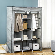 Light Grey Fabric Portable Wardrobe with 8 Shelves and 2 Hanging Rods by HOMCOM
